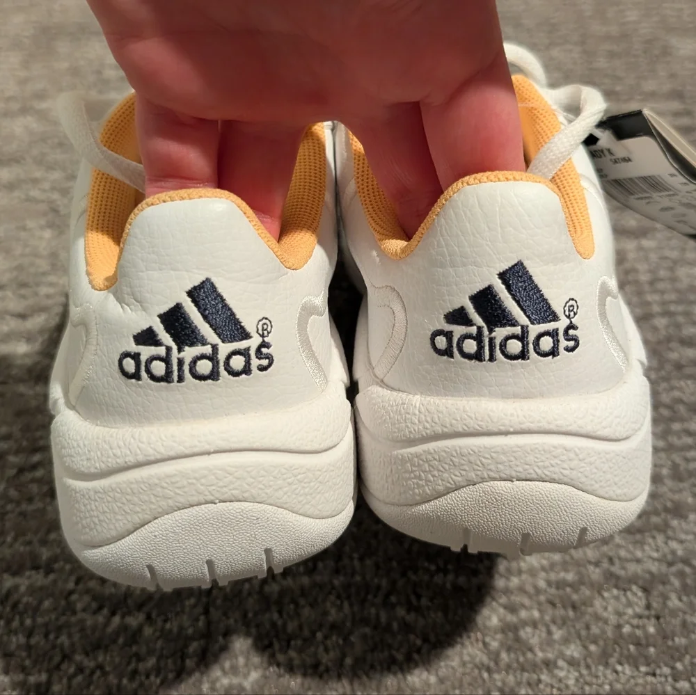 Vintage Adidas Brady K Custard Yellow/White/Navy Three Stripe Golf Shoes 547464 - Picture 5 of 11